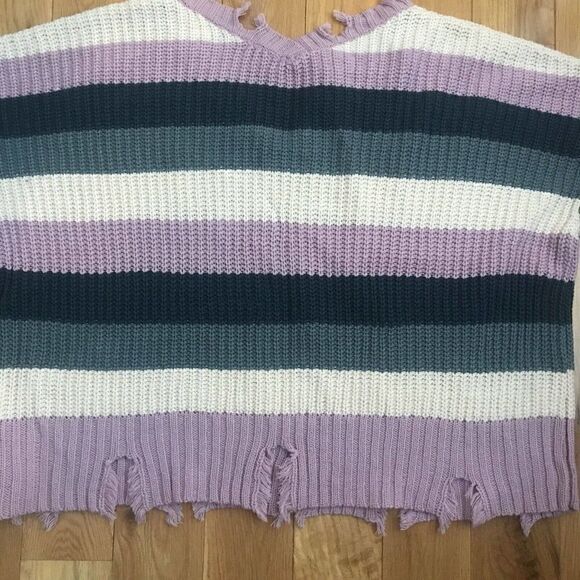 Wonderly Curvy Long Sleeve V Neck‎ Chewed Hem Sweater Purple Stripe Women's 2XL - Picture 8 of 8